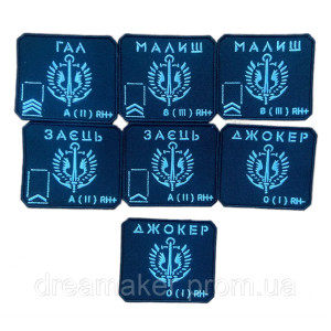 Шеврон морская пехота "Позывной воинское звание группа крови" (вш-690)