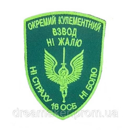 Шеврон вышитый "16 ОСБ Отдельный пулеметный взвод Ни жалости, ни страха, ни боли"   (ВШ-877-24)
