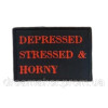 Шеврон вышитый с надписью "Depressed, stressed and horny - Депрессивный стресующий и возбужденный" (ВШ-877-37)