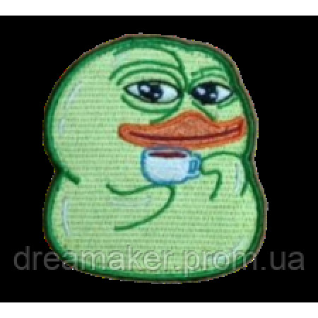 Шеврон вишитий Жабка Пепе з чашкою кави (ВШ-877-170)