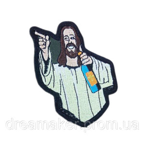 Шеврон Улыбающийся персонаж с бутылкой "Пей, но не упивайся" вышивка (вш-1101)