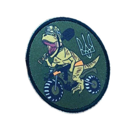 Шеврон динозаврик штурмовик на мотоцикле с Тризубом ВСУ (AN-12-1731)