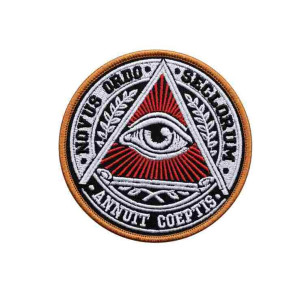 Шеврон вышитый Всевидящее око с надписью «Novus ordo seclorum». Шевроны на заказ. Шевроны на липучке (ВШ-877-473)