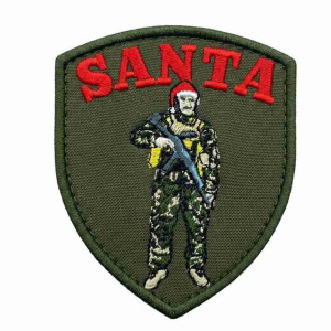 Шеврон вышитый Санта-Клаус в военной форме с надписью «SANTA». Шевроны на заказ. Шевроны на липучке (ВШ-877-475)