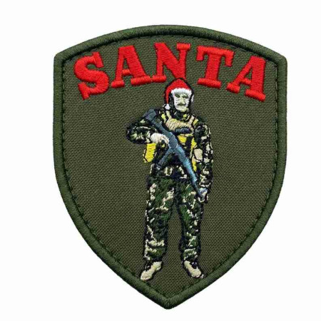 Шеврон вышитый Санта-Клаус в военной форме с надписью «SANTA». Шевроны на заказ. Шевроны на липучке (ВШ-877-475)