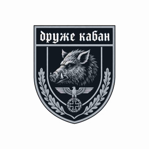 Шеврон с изображением кабана и надписью «Друг-кабан». Шевроны на заказ Шевроны на липучке (AN-12-231-357)